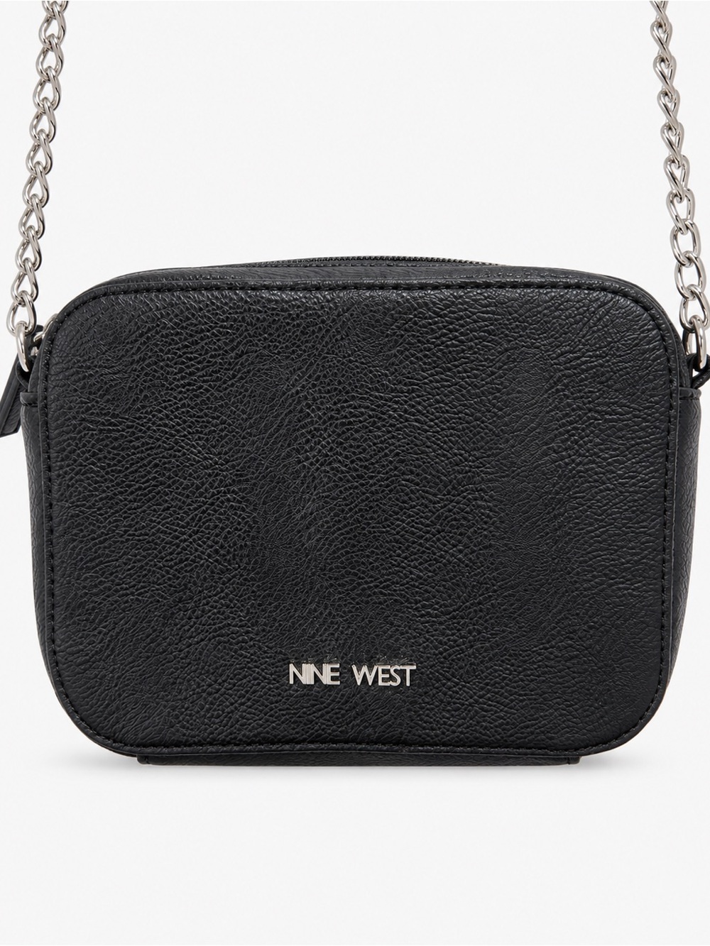 Nine West Black Pebbled Crossbody with Silver Chain